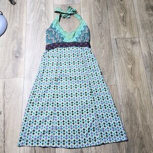 Athleta Travel Dress Womens Size 4 Teal Pack‎ Everywhere Smocked Halter Side Zip